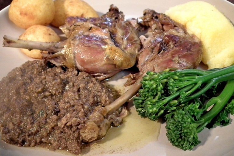 Duck with peverada and polenta