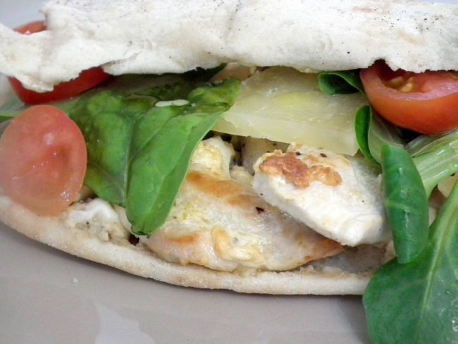 Chicken, cheese, salad pitta bread
