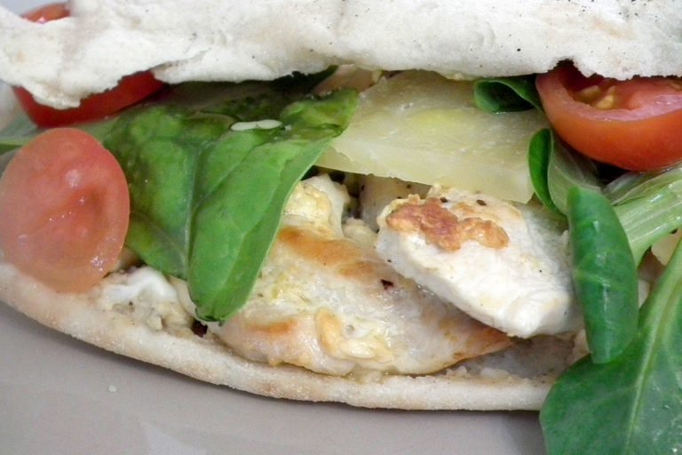 Chicken, cheese, salad pitta bread