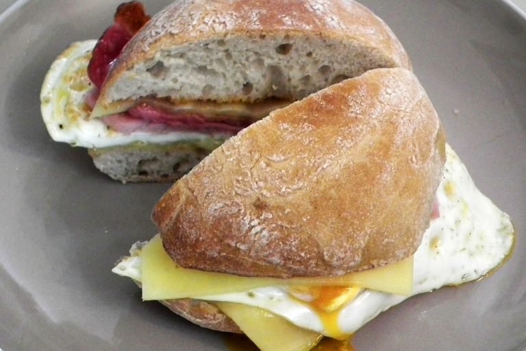 Bacon, egg and cheese ciabatta